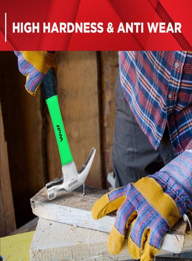 وولف مطرقة WULF بوزن 226 غرام (8 أونصة) بمخلب | رأس فولاذي شديد التحمل مع مقبض من الألياف الزجاجية | مطرقة مزدوجة الاستخدام (مسطحة ومخلب) | أدوات نجارة لأعمال النجارة، والأعمال اليدوية، والاستخدام المنزلي والمهني (أسود وأخضر) - Image 3